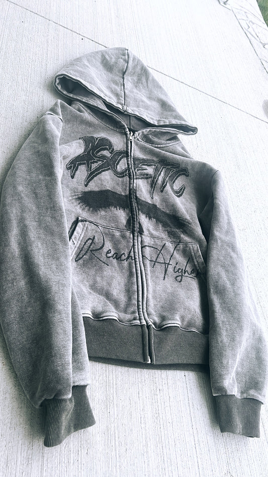Ascetic “Reach Higher” acid wash zip-up